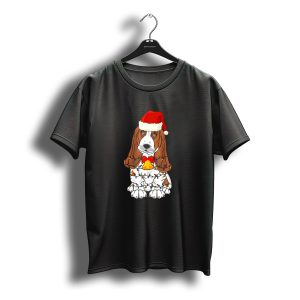 Basset Hound Santa Hat With Christmas Tree Lights And Bell T-Shirt