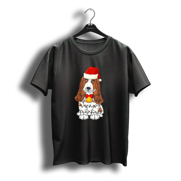Basset Hound Santa Hat With Christmas Tree Lights And Bell T Shirt t shirt 1