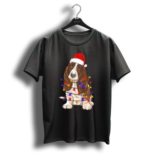 Basset Hound Santa Hat Wrapped In Christmas Lights T Shirt