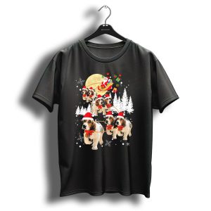 Basset Hound Santa Reindeer Christmas Snowflakes Pine Trees T Shirt