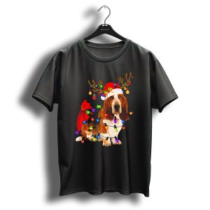 Basset Hound Santa Reindeer With Christmas Lights T Shirt