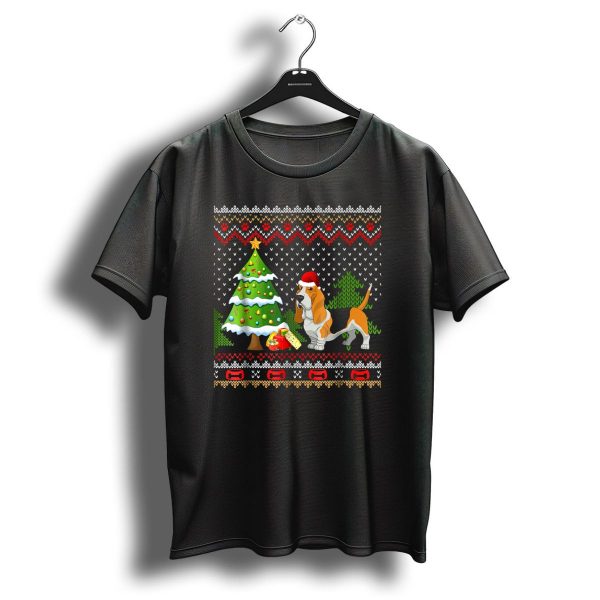 Basset Hound Santa With Christmas Tree Festive Zigzag T Shirt 1 t shirt 1