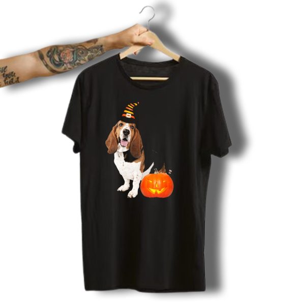 Basset Hound Witch Hat With Jack O Lantern Halloween Dog T Shirt 1 t shirt 1