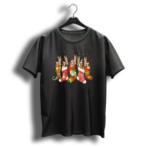 Basset Hounds In Christmas Stockings With Santa Hats And Clothespins T Shirt