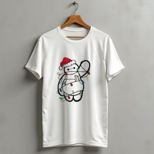 Baymax Wrapped In Christmas Lights Wearing Santa Hat T Shirt