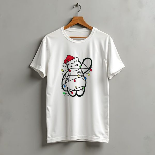 Baymax Wrapped In Christmas Lights Wearing Santa Hat T Shirt t shirt 1 1