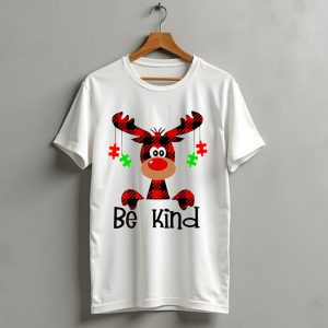 Be Kind Autism Awareness Reindeer Christmas Puzzle Pieces T Shirt