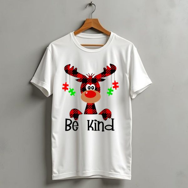 Be Kind Autism Awareness Reindeer Christmas Puzzle Pieces T Shirt 1 t shirt 1