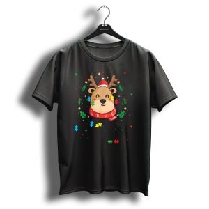 Be Kind Christmas Reindeer With Puzzle Pieces Autism Awareness T Shirt