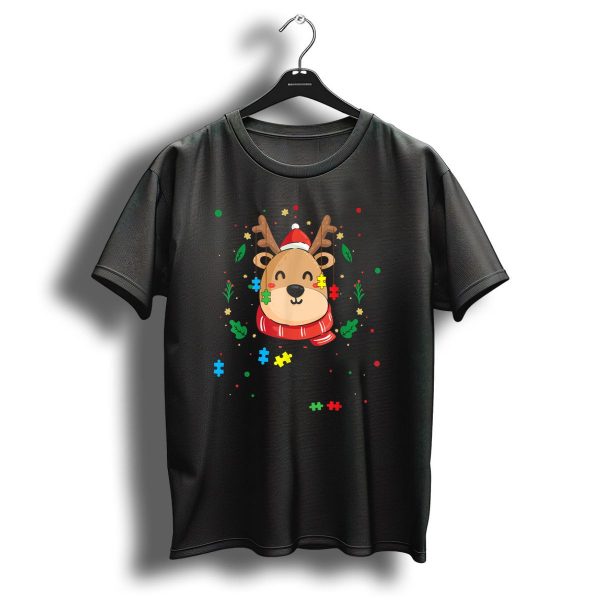 Be Kind Christmas Reindeer With Puzzle Pieces Autism Awareness T Shirt 1 t shirt 1