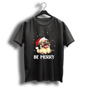 Be Merry Christmas Costume Pug Santa Hat T Shirt