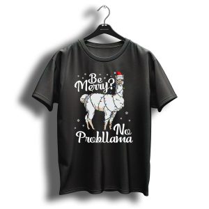 Be Merry No Probllama Santa Llama Christmas Lights T Shirt