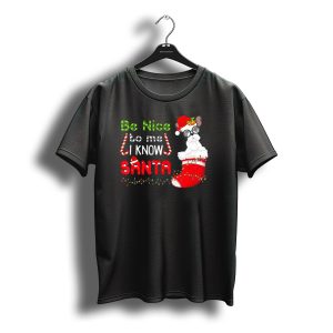 Be Nice To Me I Know Santa French Bulldog Christmas Holiday Stocking Lights T-Shirt