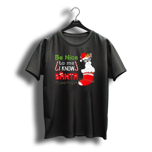 Be Nice To Me I Know Santa French Bulldog Christmas Holiday Stocking Lights T Shirt t shirt 1
