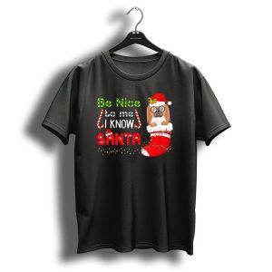 Be Nice To Me I Know Santa Pekingese In Santa Hat And Christmas Stocking T Shirt