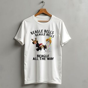 Beagle Bells Beagle All The Way Christmas Theme With Santa Hat And Reindeer Antlers T Shirt