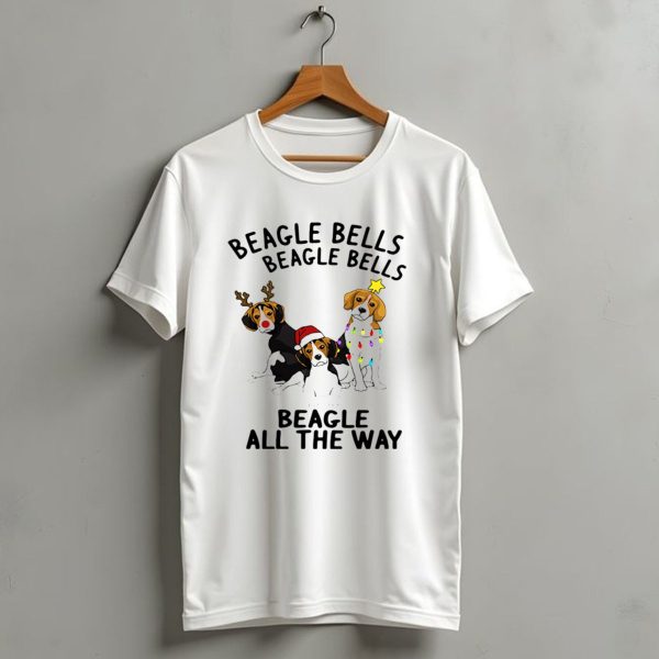 Beagle Bells Beagle All The Way Christmas Theme With Santa Hat And Reindeer Antlers T Shirt 1 t shirt 1