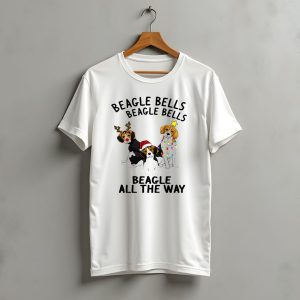 Beagle Bells Beagle All The Way Christmas Theme With Santa Hat And Reindeer Antlers T-Shirt