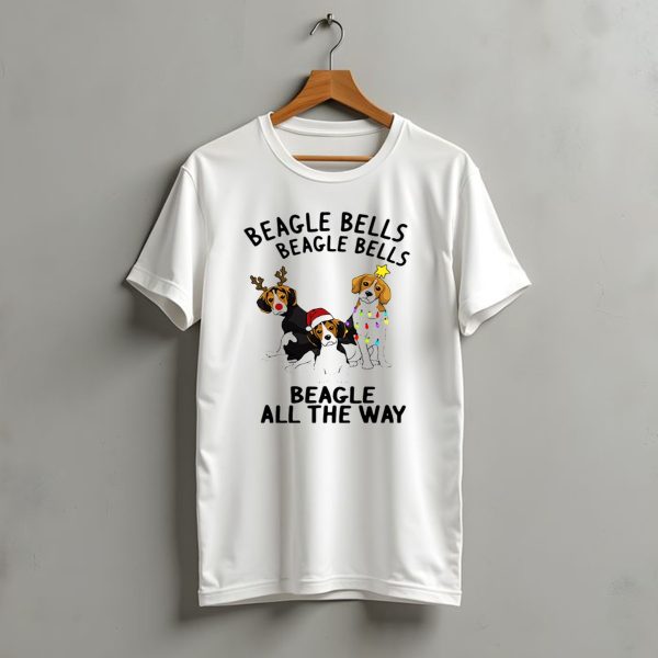 Beagle Bells Beagle All The Way Christmas Theme With Santa Hat And Reindeer Antlers T Shirt t shirt 1 1