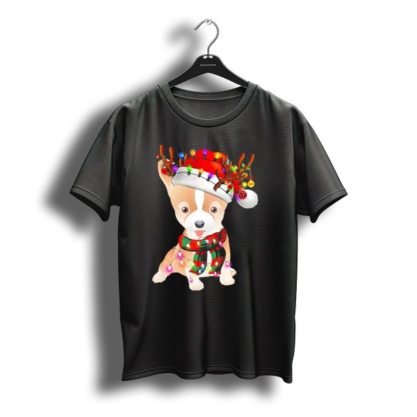 Beagle Chihuahua Christmas Reindeer Lights Antlers Santa Hat Scarf T Shirt t shirt 1