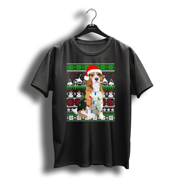 Beagle Christmas Lights Santa Hat Ugly T Shirt t shirt 1