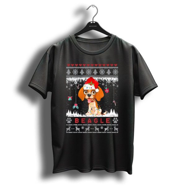 Beagle Christmas Sweater Lights And Santa Hat T Shirt 1 t shirt 1