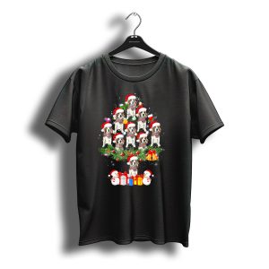 Beagle Christmas Tree Merry Christmas With Santa Hats And Gifts T-Shirt