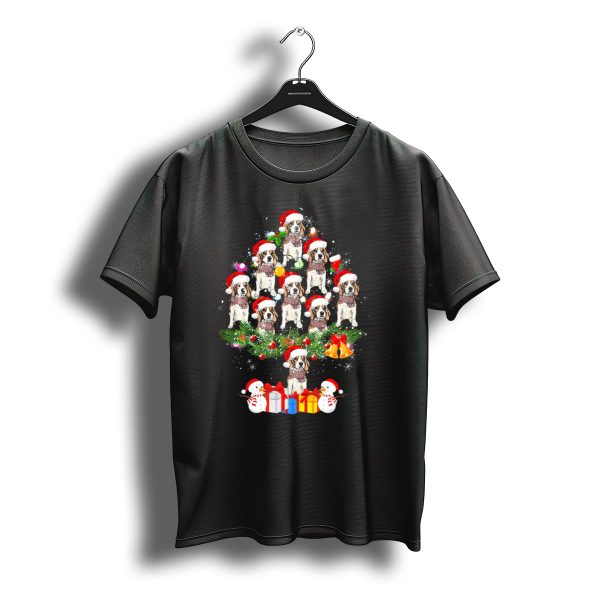 Beagle Christmas Tree Merry Christmas With Santa Hats And Gifts T Shirt t shirt 1