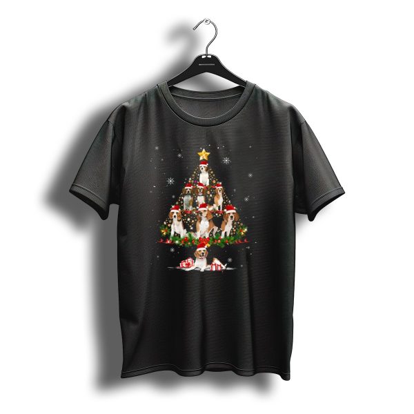 Beagle Christmas Tree With Santa Hat Dogs And Snowflakes T Shirt t shirt 1
