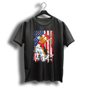 Beagle Christmas Usa Flag With Santa And Reindeer Antlers T Shirt