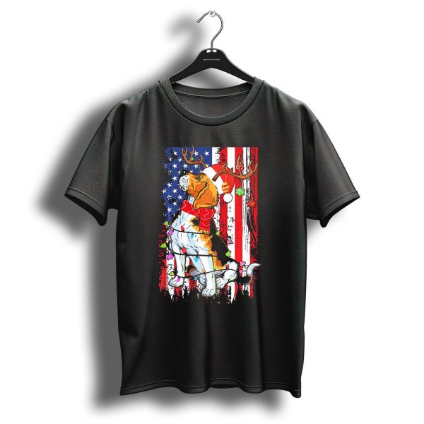 Beagle Christmas Usa Flag With Santa And Reindeer Antlers T Shirt 1 t shirt 1