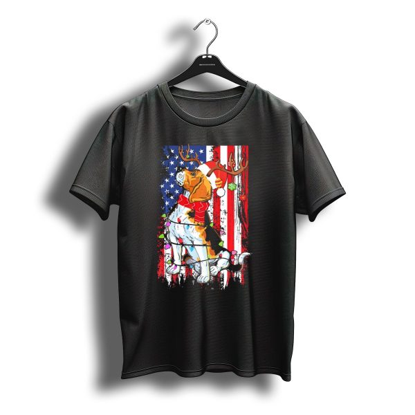 Beagle Christmas Usa Flag With Santa And Reindeer Antlers T Shirt t shirt 1