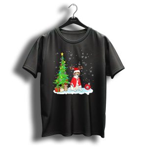 Beagle Dog Father Christmas Tree Snowflakes Holiday Scene T-Shirt
