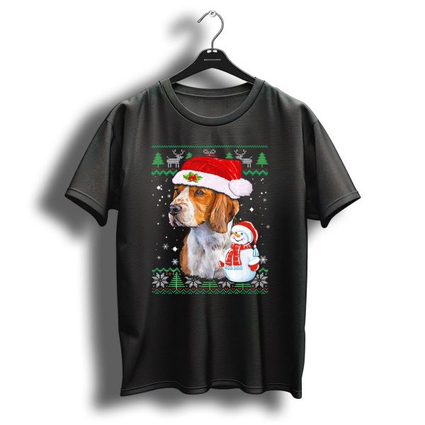 Beagle Dog Ugly Christmas Sweater Funny Puppy In Santa Hat With Snowman And Reindeer T Shirt 1 t shirt 1