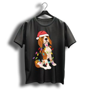 Beagle Dogs Christmas Lights Santa Hat T Shirt