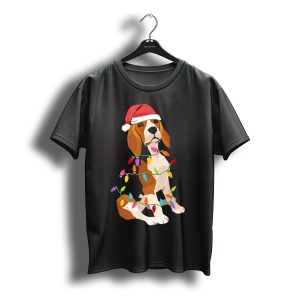 Beagle Dogs Christmas Lights Santa Hat T-Shirt