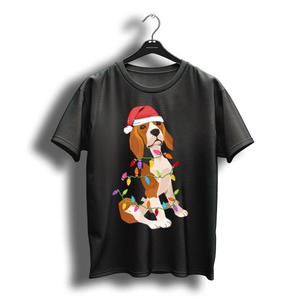 Beagle Dogs Christmas Lights Santa Hat T Shirt t shirt 1