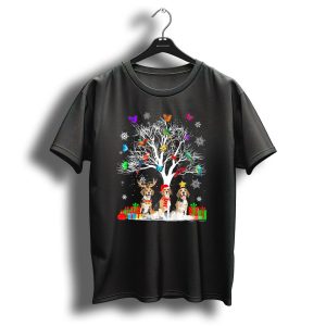 Beagle Festive Christmas Tree With Butterflies And Parrots T Shirt