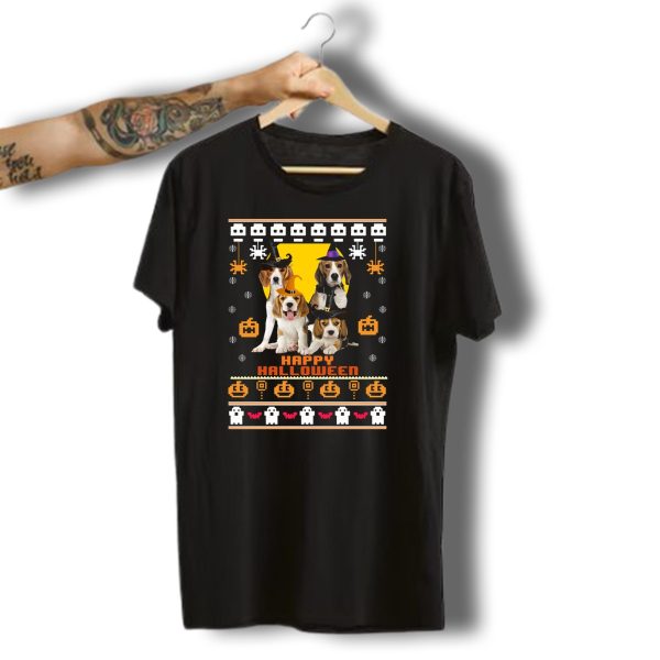 Beagle Happy Halloween Witch Hats And Pixelated Ghosts T Shirt t shirt 1