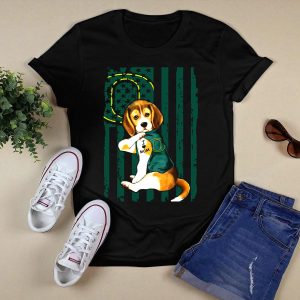 Beagle I Love Mom Oregon Ducks American Flag T-Shirt