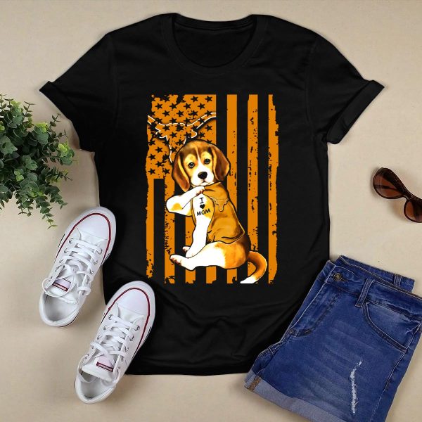 Beagle I Love Mom Texas Longhorns American Flag T Shirt Style 1 Black 1