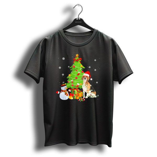 Beagle In Santa Hat With Christmas Tree Snowman And Gifts T Shirt 1 t shirt 1