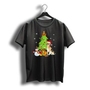 Beagle In Santa Hat With Christmas Tree Snowman And Gifts T-Shirt