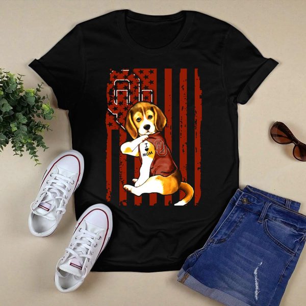 Beagle Puppy I Love Mom Oklahoma Sooners OU Red Stripes Stars T Shirt 1