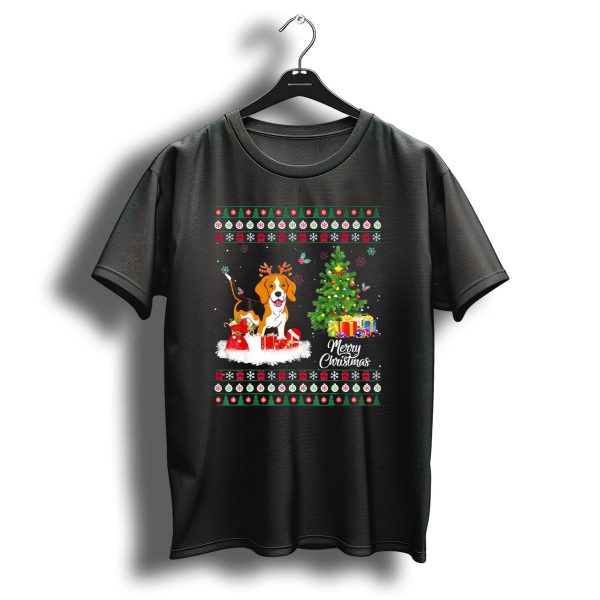 Beagle Reindeer Antlers Christmas Tree Presents Merry Christmas Snowflakes T Shirt 1 t shirt 1