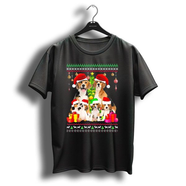 Beagle Santa Hat Christmas Dogs With Presents And Ornaments T Shirt 1 t shirt 1