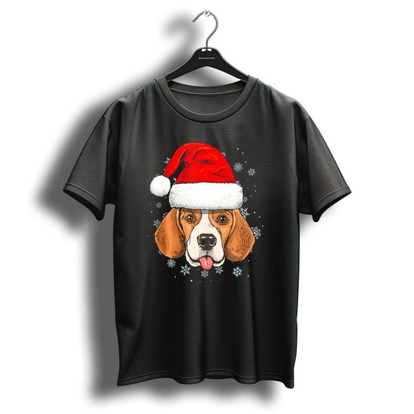 Beagle Santa Hat Christmas Snowflakes T Shirt 1 t shirt 1