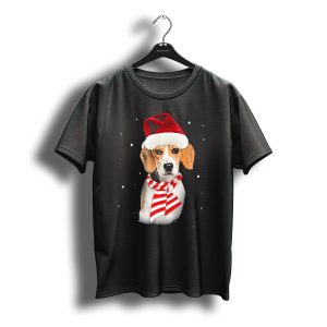 Beagle Santa Merry Xmas Christmas Snowflakes Red Hat Scarf T-Shirt