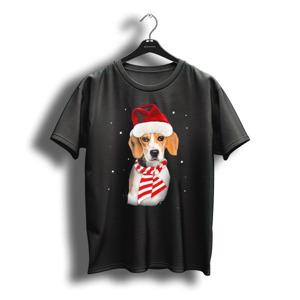 Beagle Santa Merry Xmas Christmas Snowflakes Red Hat Scarf T Shirt t shirt 1