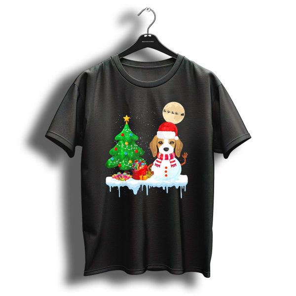 Beagle Snowman Christmas Tree Presents Moon Santa Hat T Shirt 1 t shirt 1